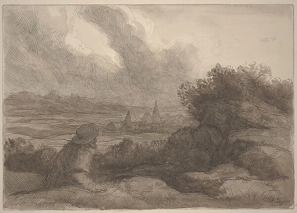 Landscape (etching with sepia wash)