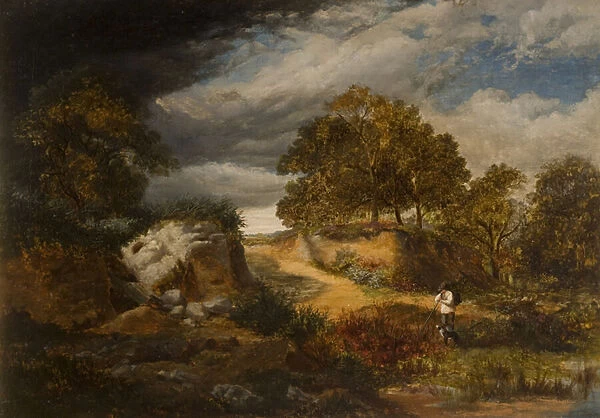 Landscape with Figure and Dog (oil on canvas)