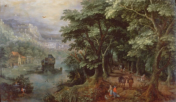 Landscape with figures in an avenue, c. 1595 (panel)