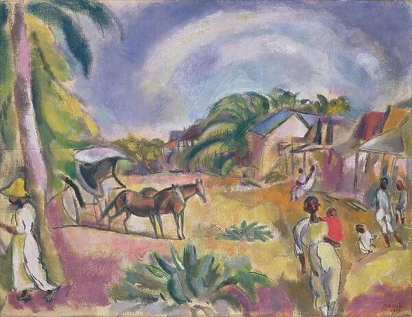 Landscape with Figures and Carriage, 1915 (oil on canvas)