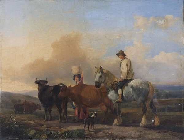 Landscape with Figures and Cattle (oil on canvas)