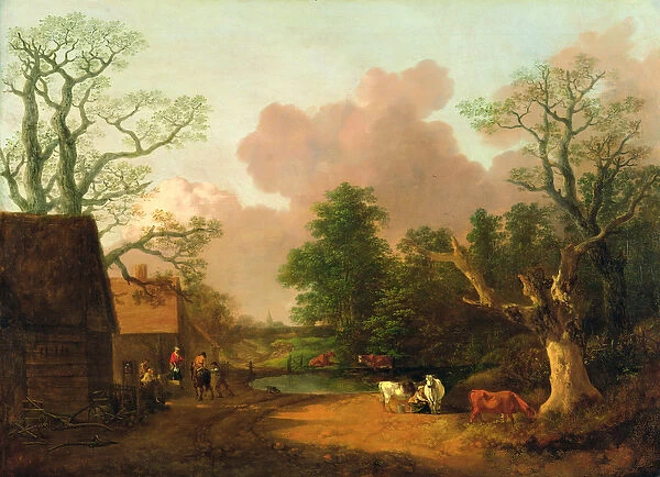 A Landscape with Figures, Farm Buildings and a Milkmaid, c. 1754-6 (oil on canvas)