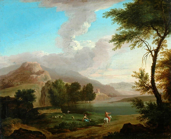 Landscape with Figures by a Lake (oil on canvas)