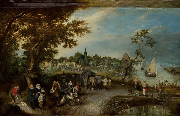 Landscape with Figures and a Village Fair (Village Kermesse), 1615 (oil on panel)