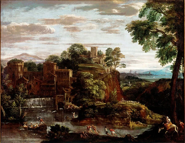 Landscape with Flight in Egypt Painting by Domenico Zampieri dit Il Domenichino