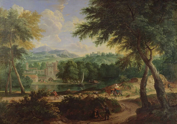 Landscape with a Flock of Sheep (oil on canvas)
