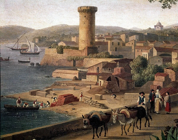 Landscape of Gaeta (Gaete) with brick factory Detail. Painting by Jacob Philipp Hackert