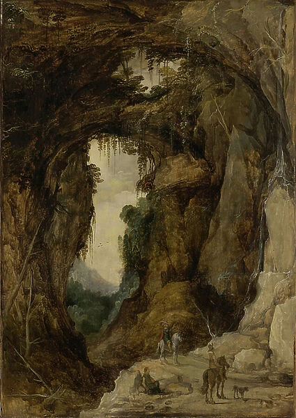 Landscape with Grotto and a Rider, c. 1616 (oil on panel)