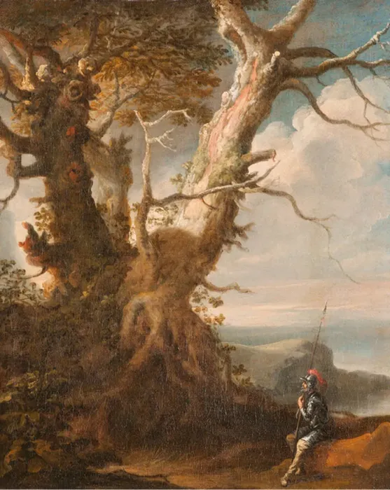 Framed Print : Landscape with Halberdier