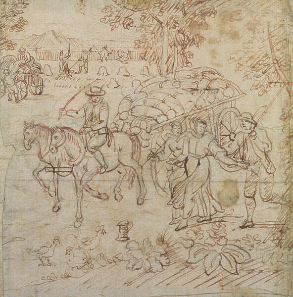 Landscape with Harvesters Returning Home, c. 1595-1605 (pen & brown ink on paper)