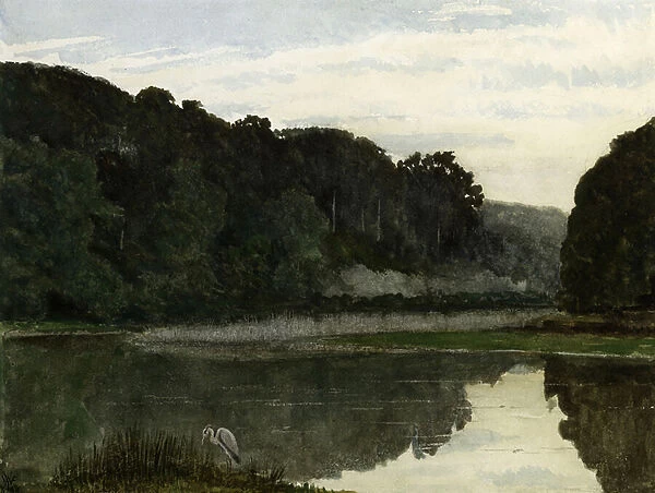 Landscape with Heron, 1868 (w  /  c on paper)