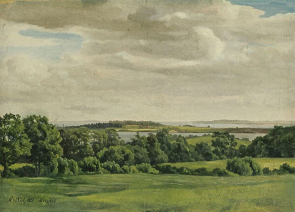 Landscape in Holstein, 1827 (oil on paper mounted on card)