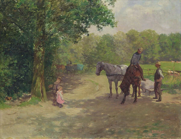 Landscape with Horse and Cart (oil on canvas)