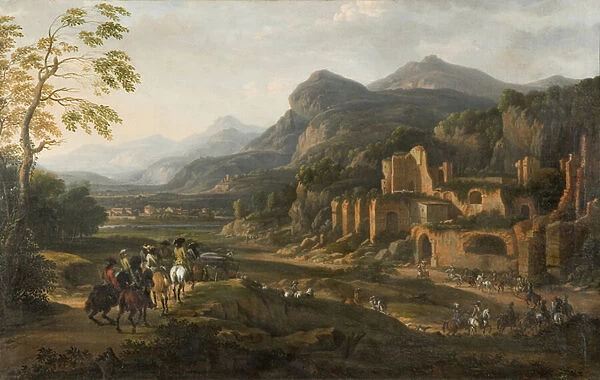 Landscape with Horsemen (oil on canvas)