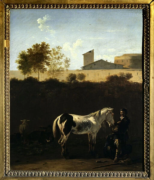 Landscape of Italy with Patres and Horse Pie painting by Karel Dujardin (1621-1678) (ec