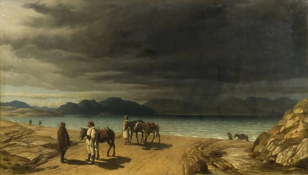 Landscape with Lake and Greek Soldiers (oil on canvas)