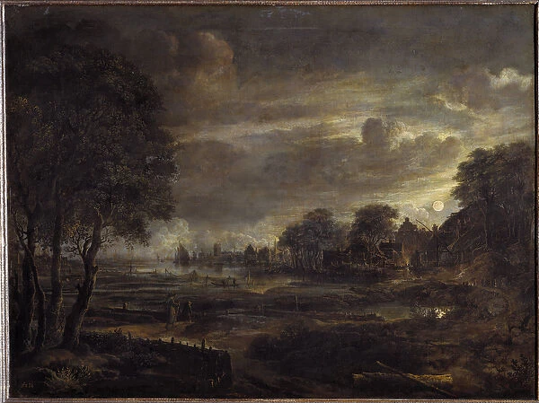 Landscape in the Moonlight (Painting, 17th century)