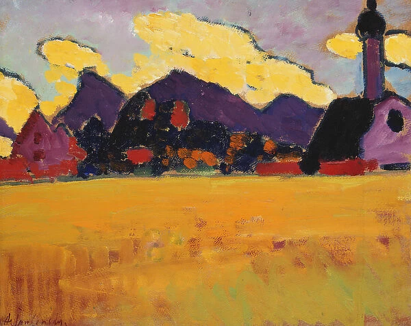 Landscape near Murnau; Landschaft bei Murnau, c. 1910 (oil on board)