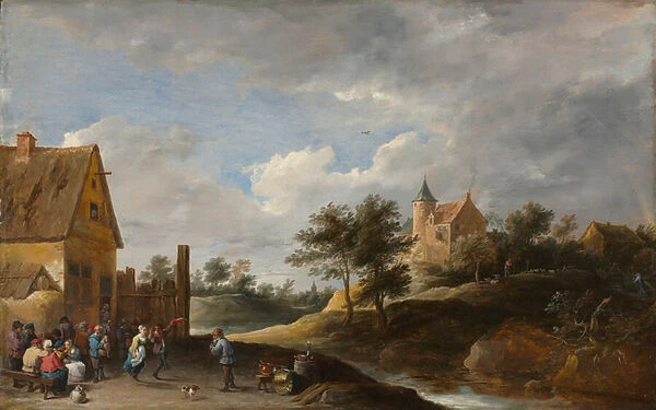 Landscape with Peasants Dancing, c. 1645-50 (oil on panel)