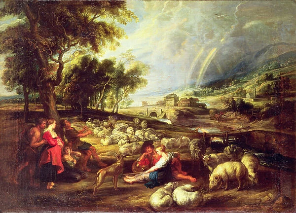 Landscape with Rainbow (oil on canvas)