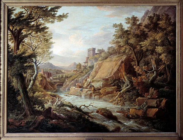 Landscape and river. Painting by Jean Antoine Constantin (1756-1844), 1817