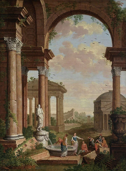 Landscape with Roman Ruins (oil on canvas)