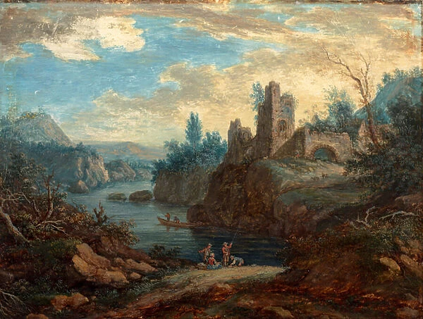 Landscape with Ruins and Fishermen (b  /  c on paper)