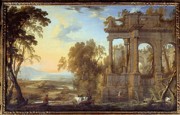 Landscape with Ruins and Pastors Painting by Pierre Patel the Pere (1605-1676