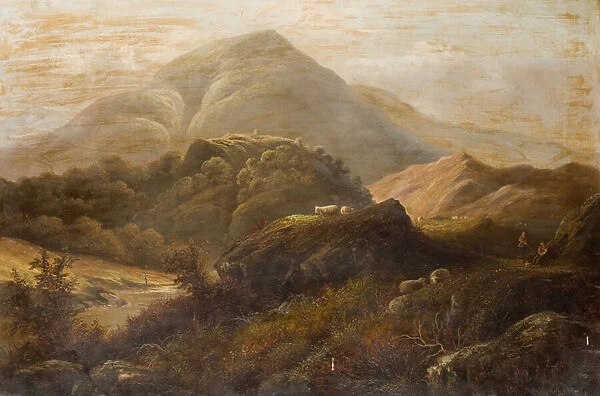 Landscape with Sheep (oil on canvas)