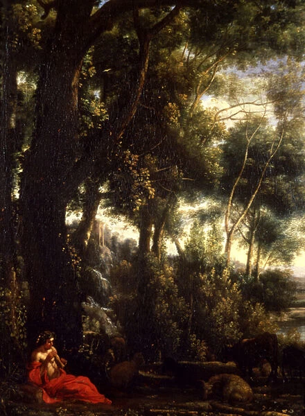 Landscape with Shepherd (oil on canvas)
