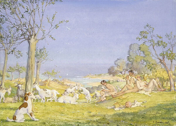 Landscape with Shepherds and Goats, 1931 (Bodycolour over graphite within a delineated