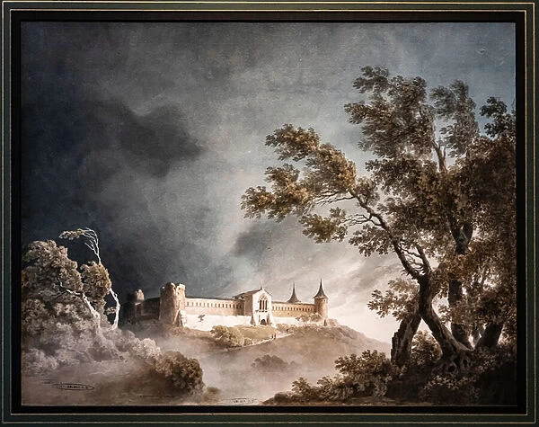 Landscape in the storm and castle, 1803 (pencil and w  /  c on paper)