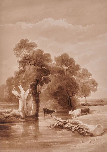 Landscape with stream, 1810-65 (Watercolour)