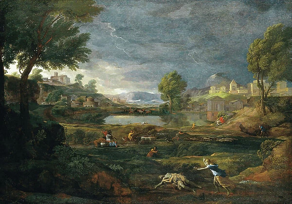 Landscape during a Thunderstorm with Pyramus and Thisbe, 1651 (oil on canvas)