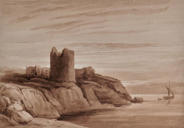 Landscape with a tower, 1810-65 (Watercolour)