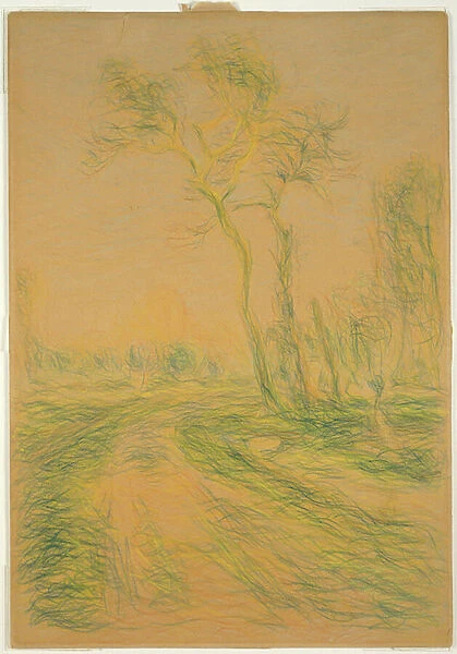 Landscape with Trees, 1880-1885 (pastel and colored pencils on tan laminated card)