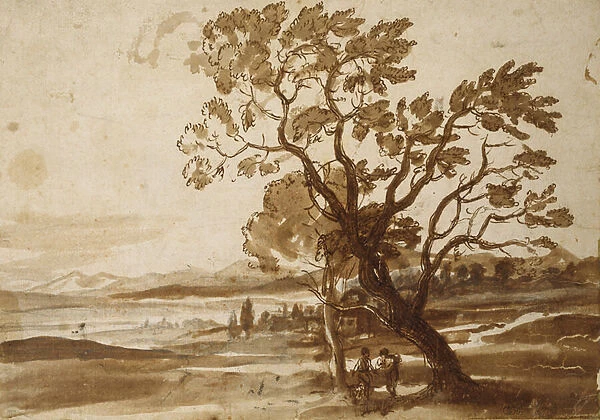 Landscape with two Trees, c. 1638 (black chalk with pen and brown ink