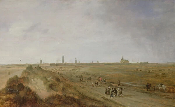 Landscape with a view of Ostend (oil on panel)