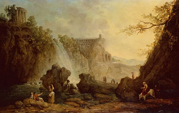 Landscape with Waterfall (oil on canvas)