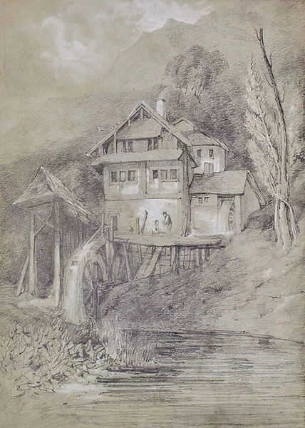 Landscape with Watermill, 1810-65 (Pencil)