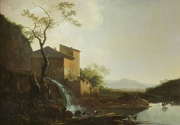Landscape with Watermill (oil on wood)