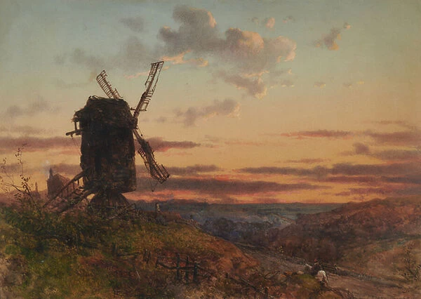 Landscape with Windmill, 1817-80 (Watercolour)