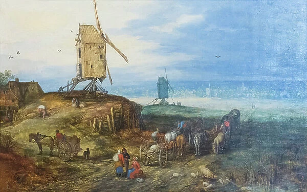 Landscape with windmills, 1607, (oil on panel)
