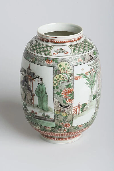 Lantern with famille verte decoration, Kangxi Period (1662-1722) (earthenware with enamel glazes)