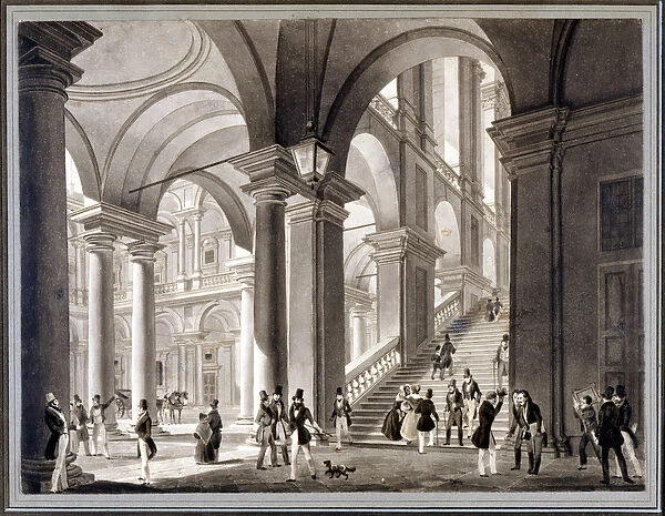 The large staircase of Brera. Aquatint by Giovanni Migliara, about 1820