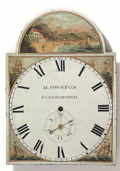 A late George III or Regency painted long case clock dial, c.1810 (mixed media)