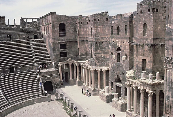 Lateral view of the stage and auditorium of the Roman theatre, built late 2nd century (photo)
