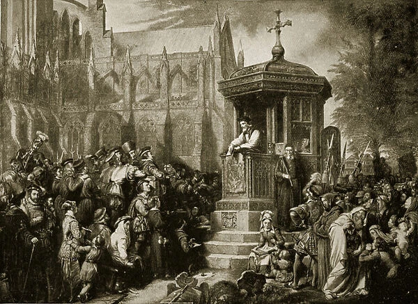 Latimer Preaching at St. Pauls Cross, illustration from Hutchinson