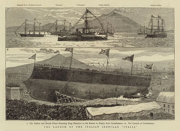The Launch of the Italian Ironclad 'Italia'(engraving)