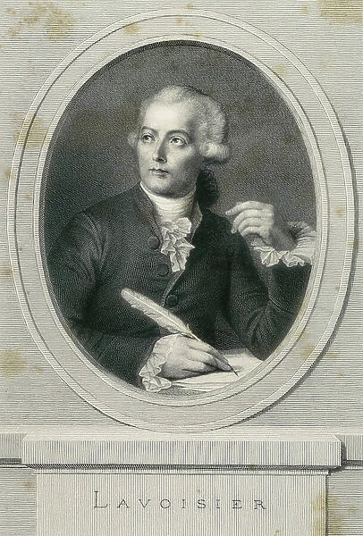 Lavoisier, Antoine-Laurent (1743-1794). English chemist. Established the composition of the water and the basis of bioenergetics. Engraving. Paris (1864). Etching. SPAIN. CATALONIA. Barcelona. Biblioteca de Catalunya (National Library of Catalonia)